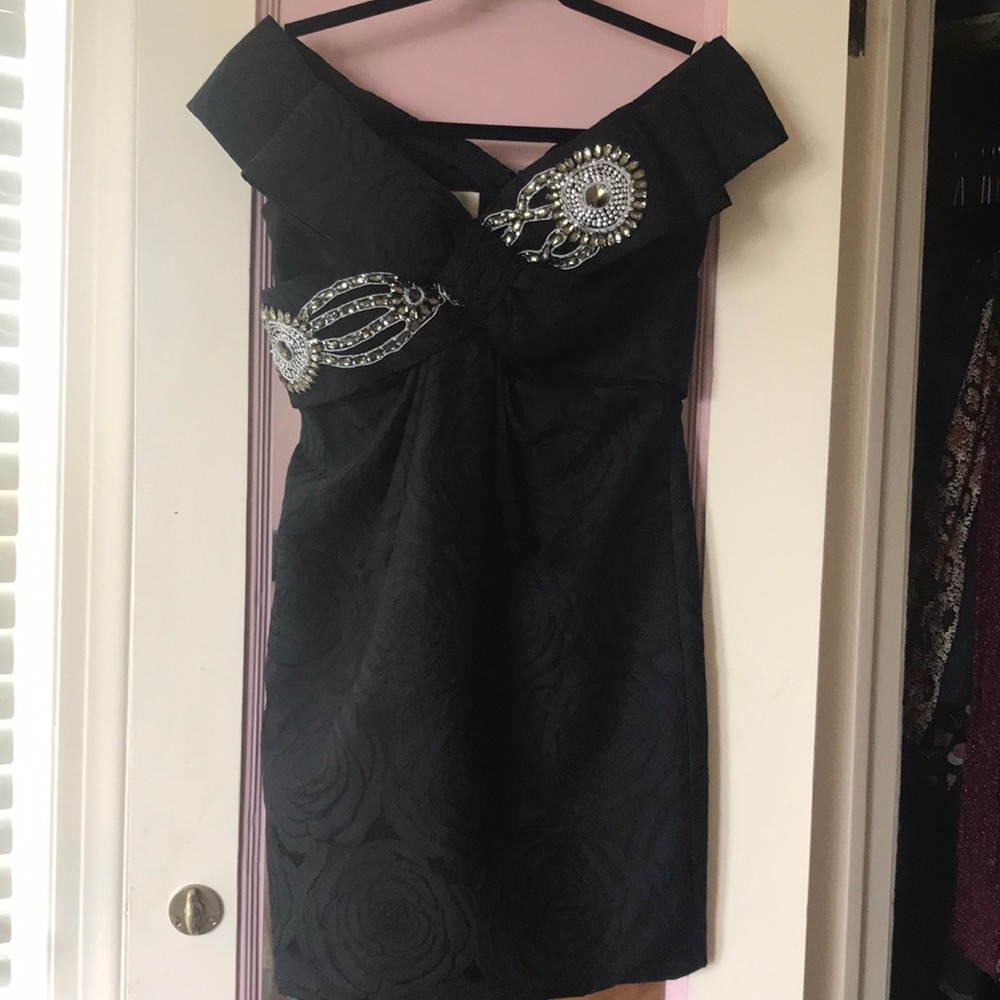 Marchesa Notte Black rhinestone cocktail dress